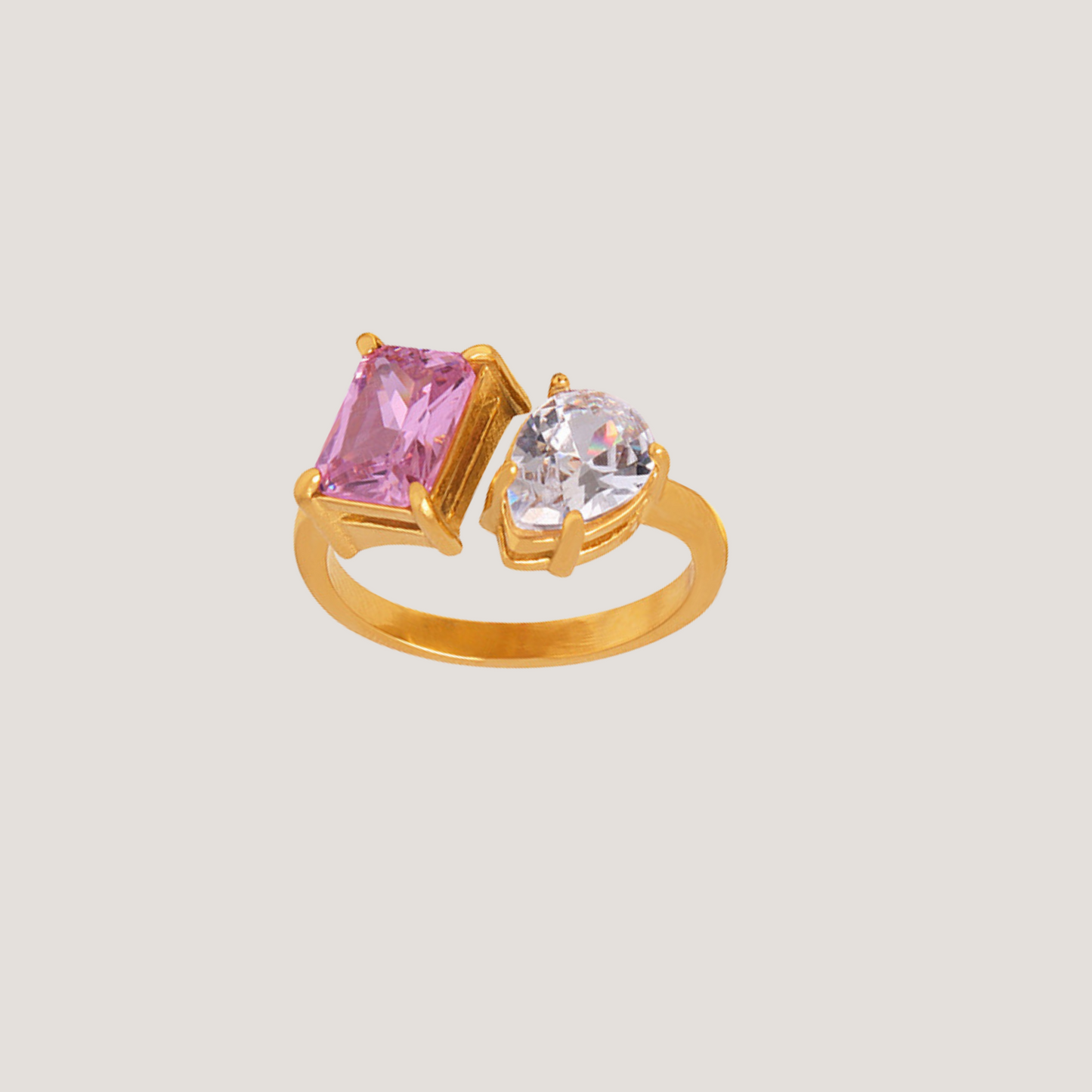 18K Gold Dual Zircon Ring