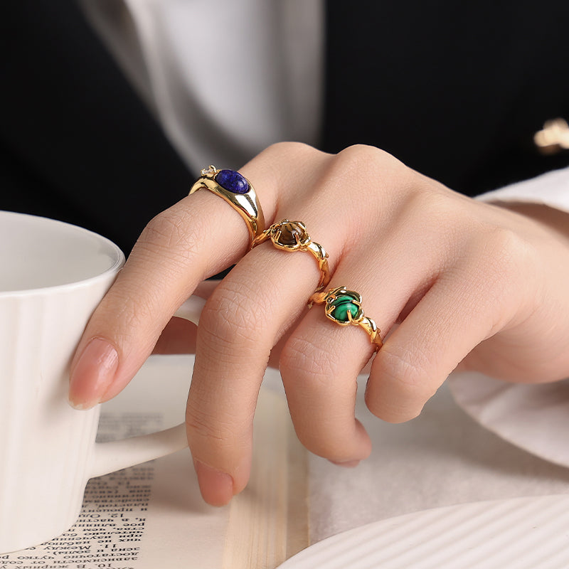 18K Gold Malachite Lazurite Ring