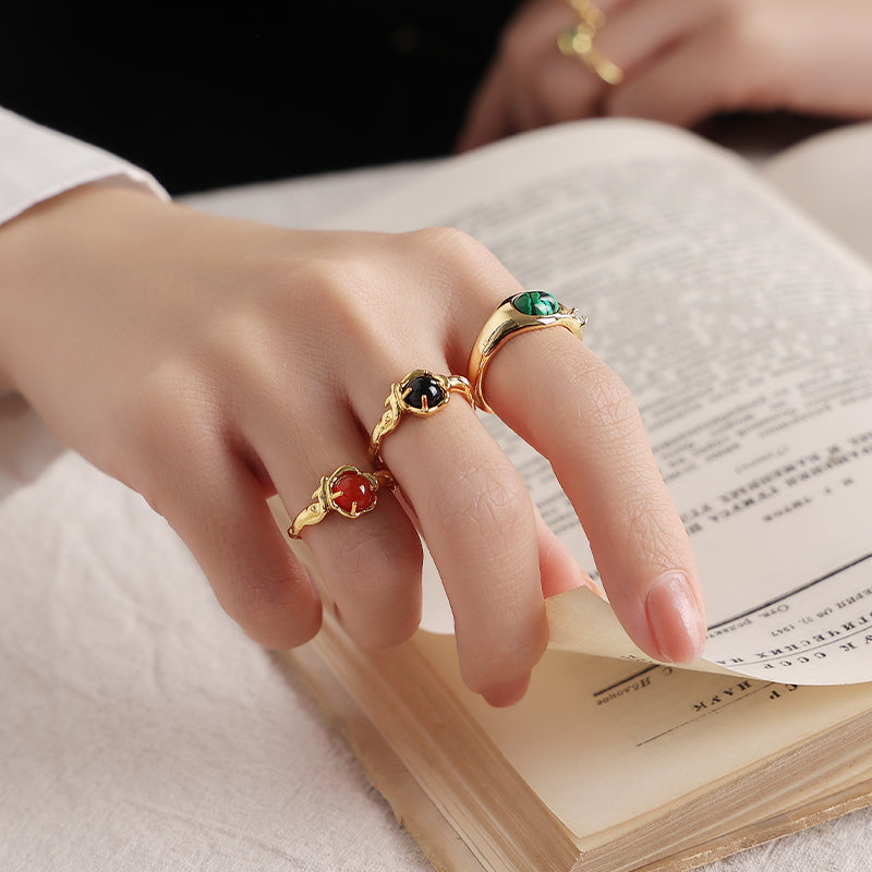 18K Gold Malachite Lazurite Ring