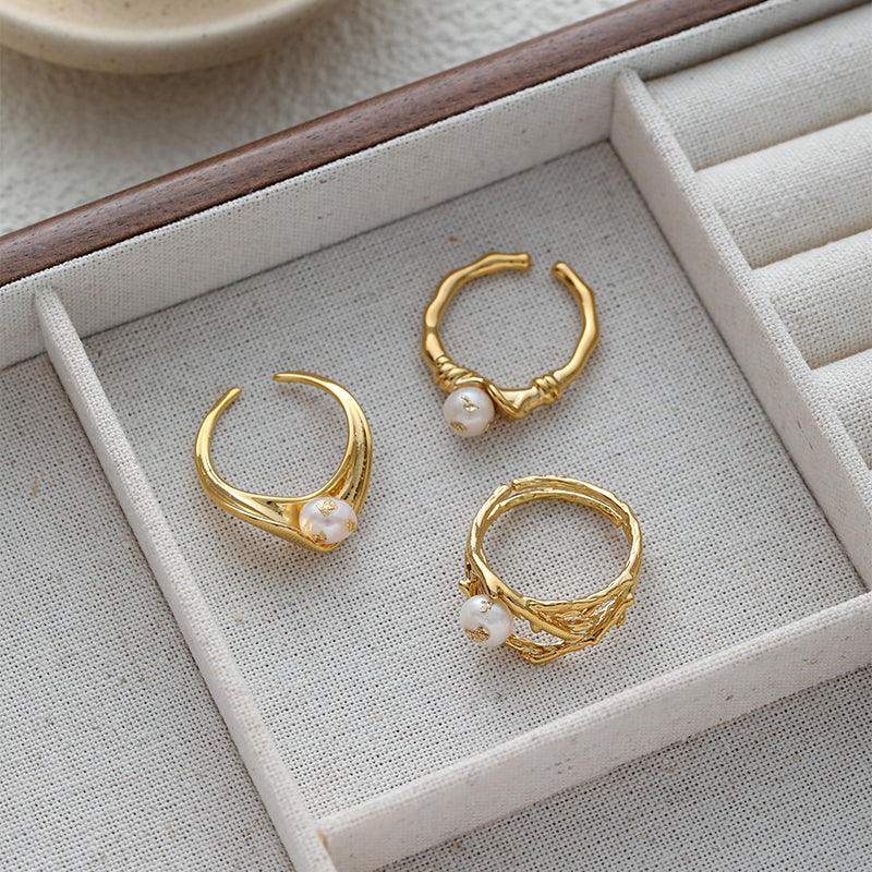 Gold Pearl Twist Ring