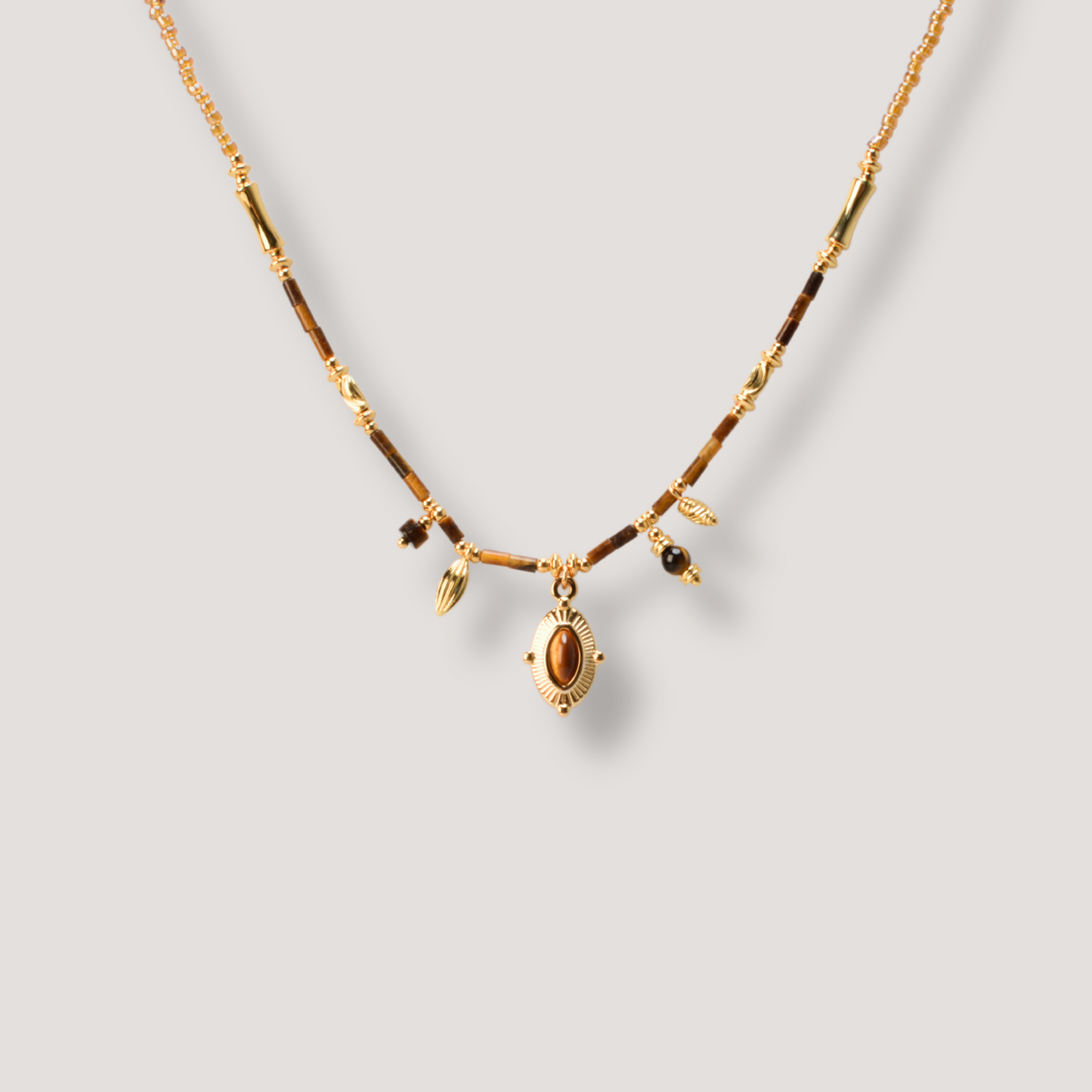 Boho Gold Tiger Eye Charm Necklace