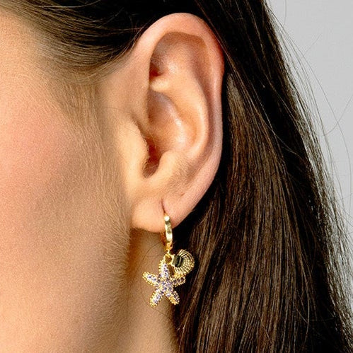 Gold Starfish Hoop Earrings
