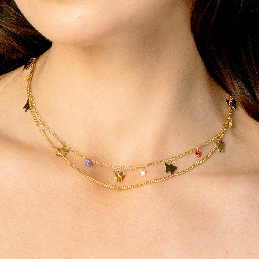 Gold Butterfly Layered Necklace