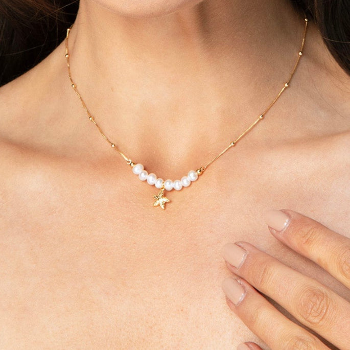 Gold Pearl Starfish Necklace