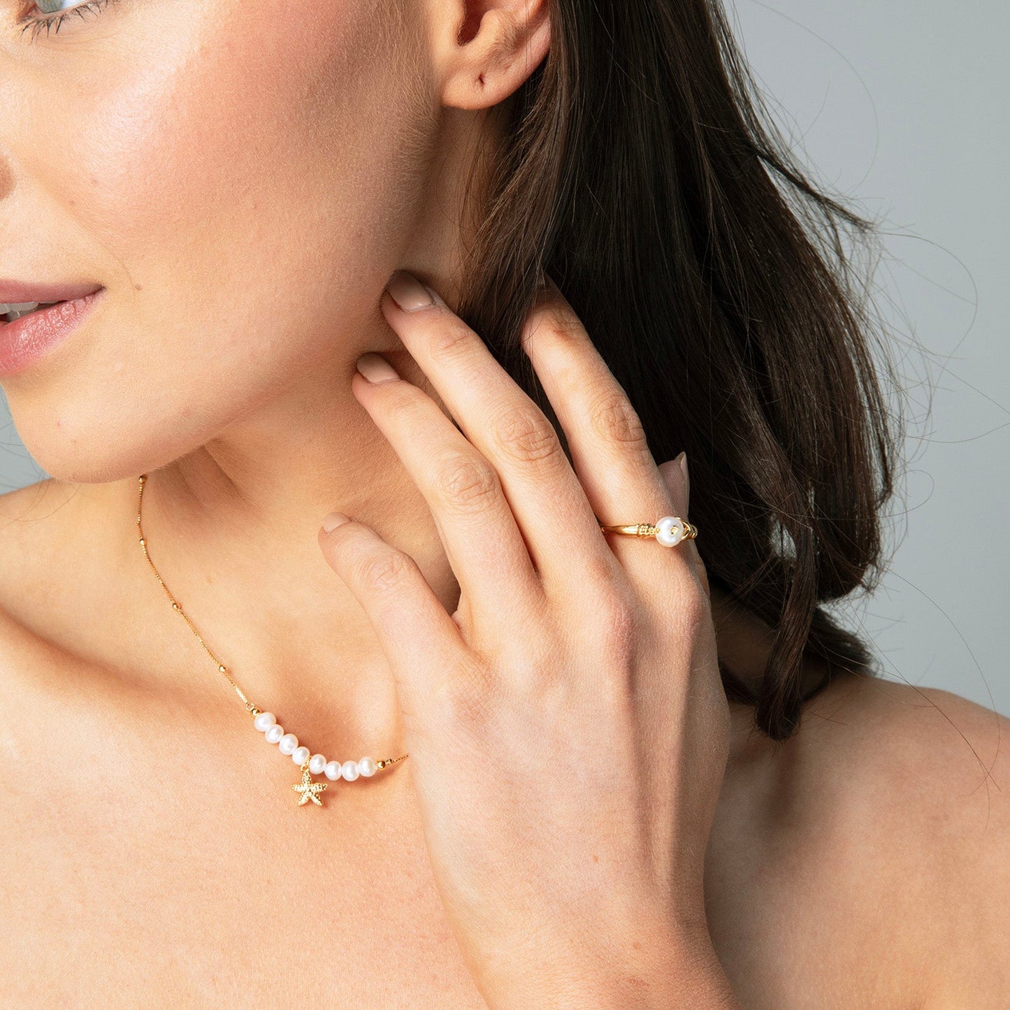 Gold Pearl Starfish Necklace