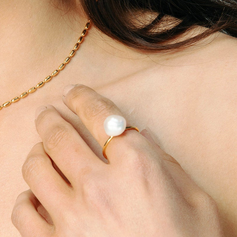 Gold Pearl Open Ring
