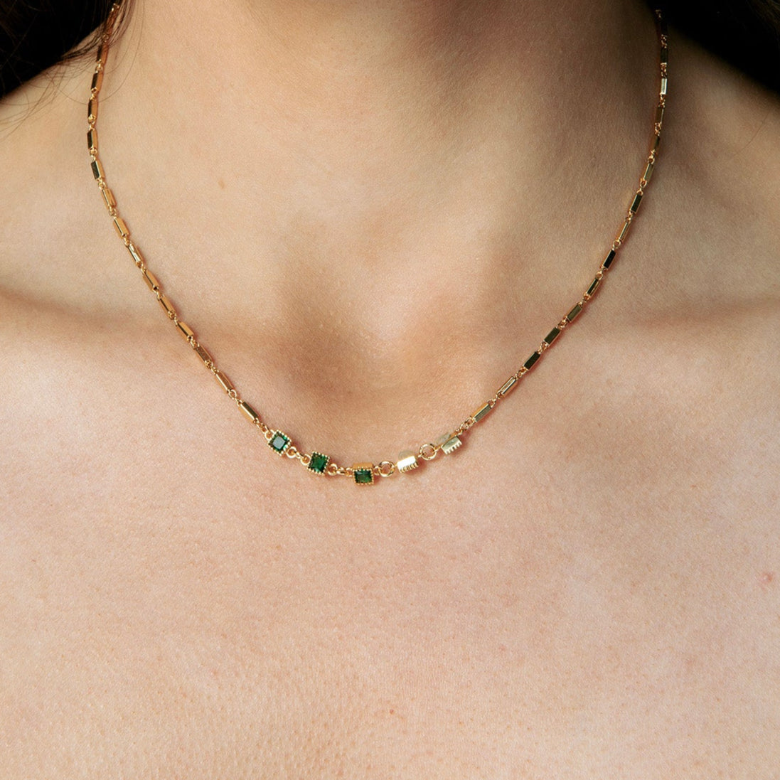Enchanted Emerald Green Gold Necklace