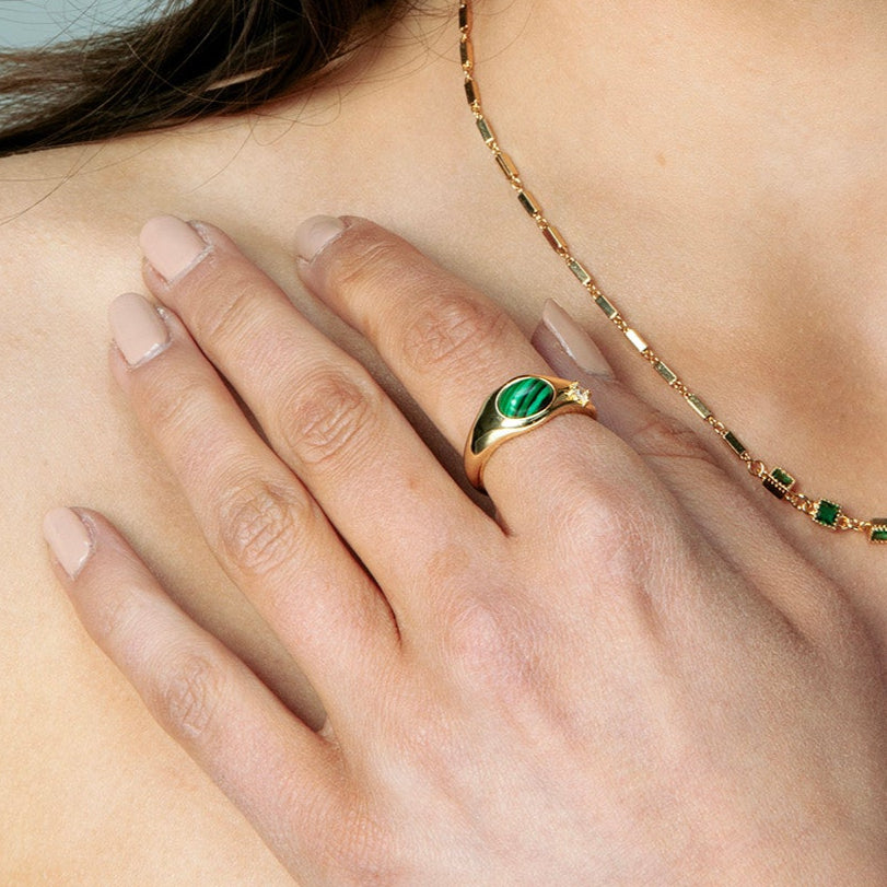 18K Gold Malachite Lazurite Ring