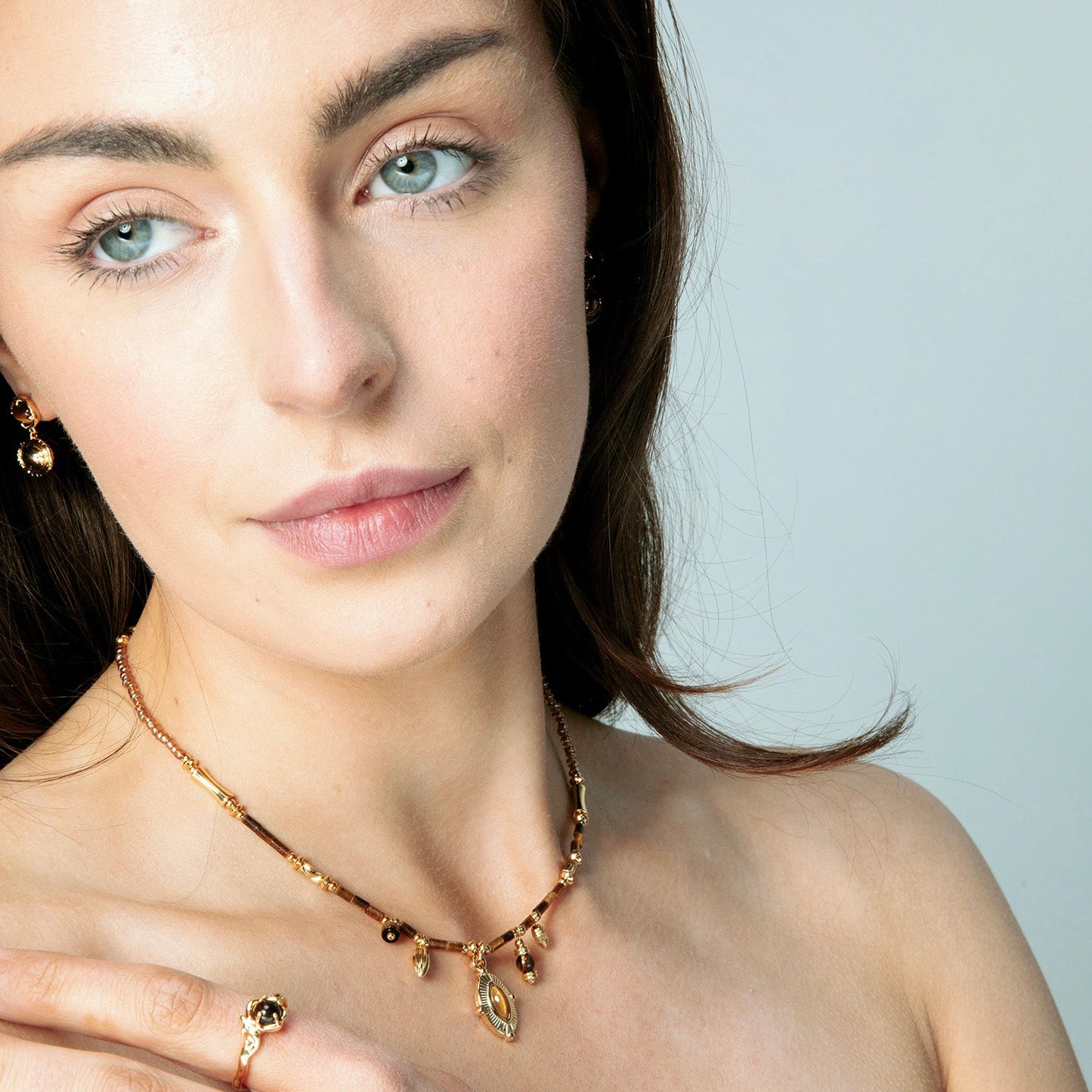 Boho Gold Tiger Eye Charm Necklace