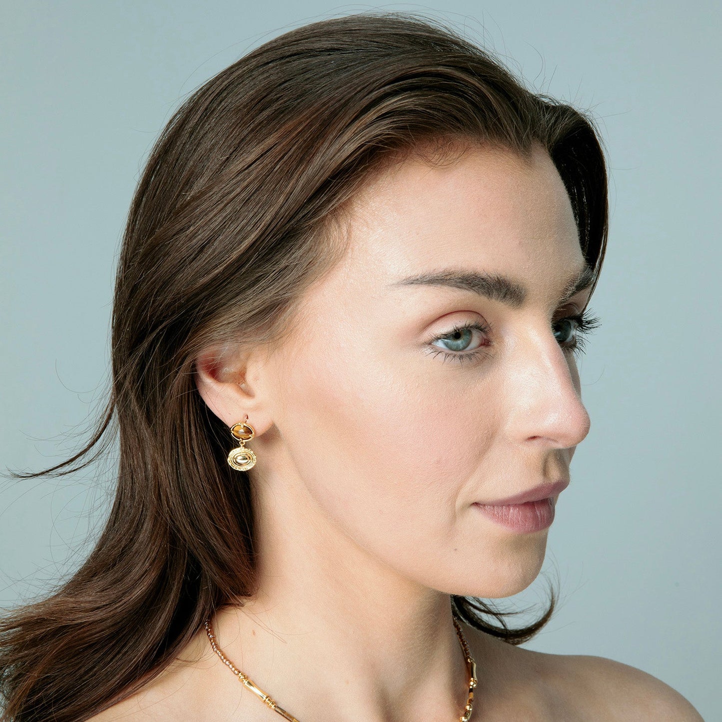 Gold Tiger’s Eye Drop Earrings