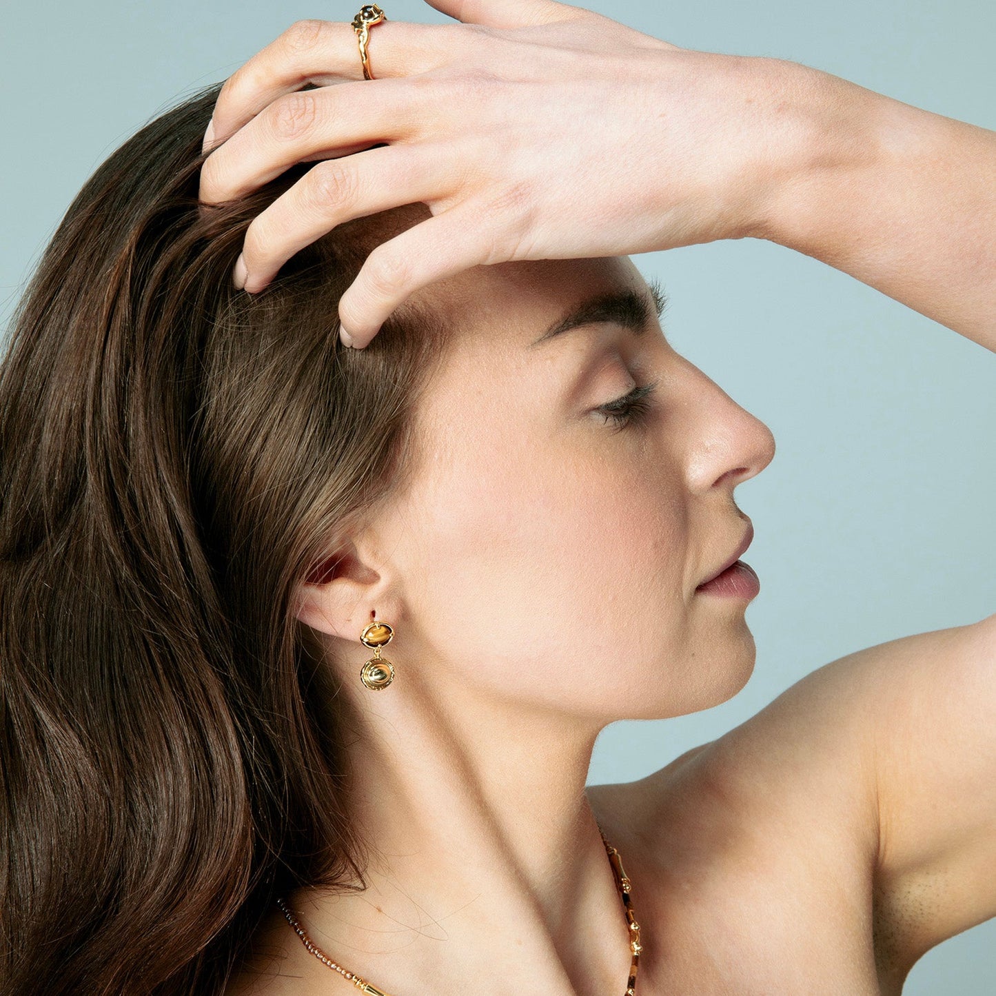 Gold Tiger’s Eye Drop Earrings