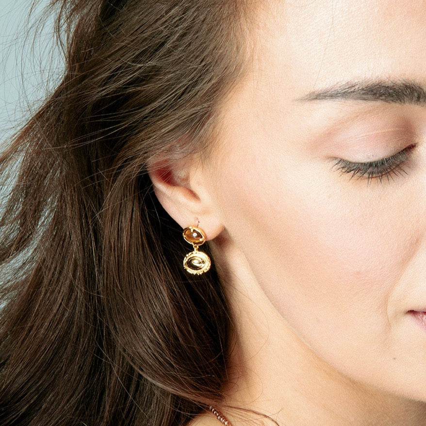 Gold Tiger’s Eye Drop Earrings