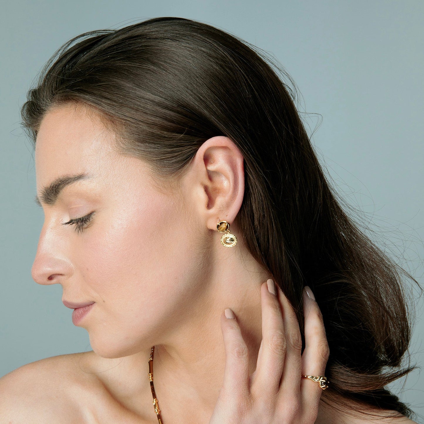 Gold Tiger’s Eye Drop Earrings