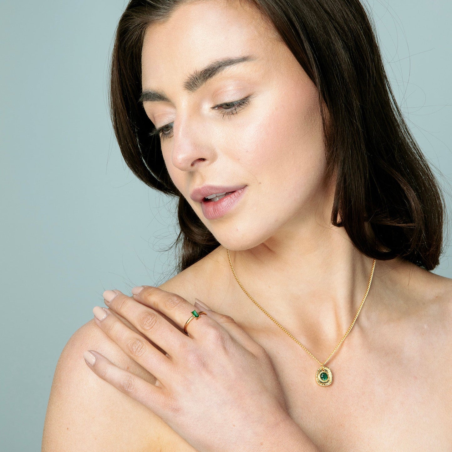 Gold Pendant Necklace with Emerald Green Zircon