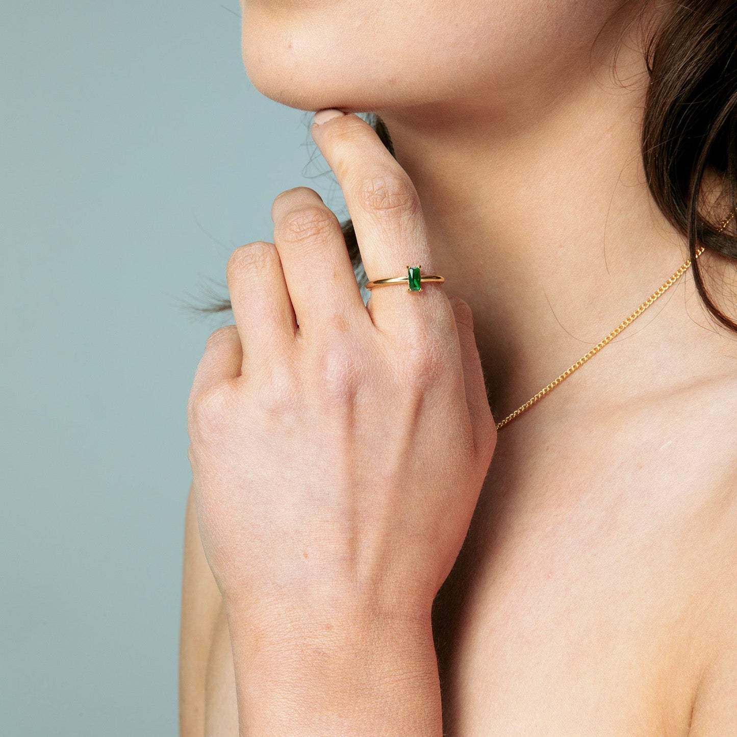Gold Emerald Minimal Ring