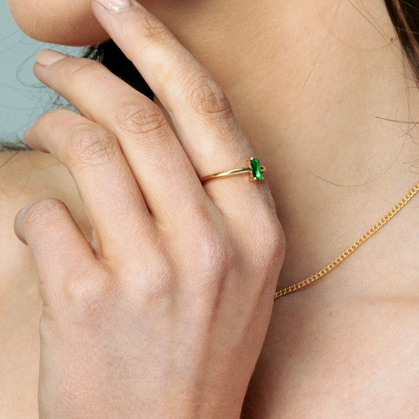 Gold Emerald Minimal Ring