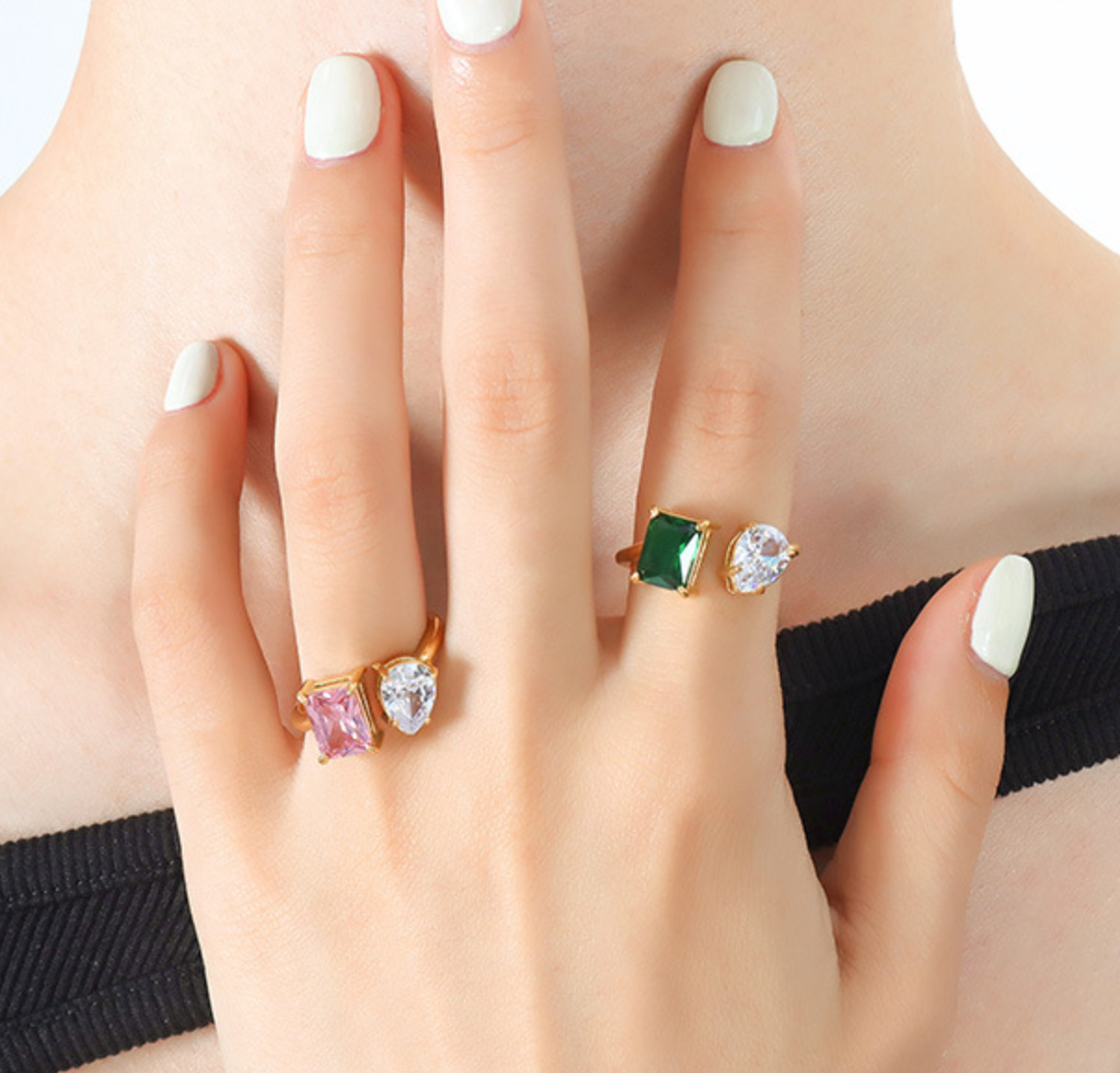 18K Gold Dual Zircon Ring
