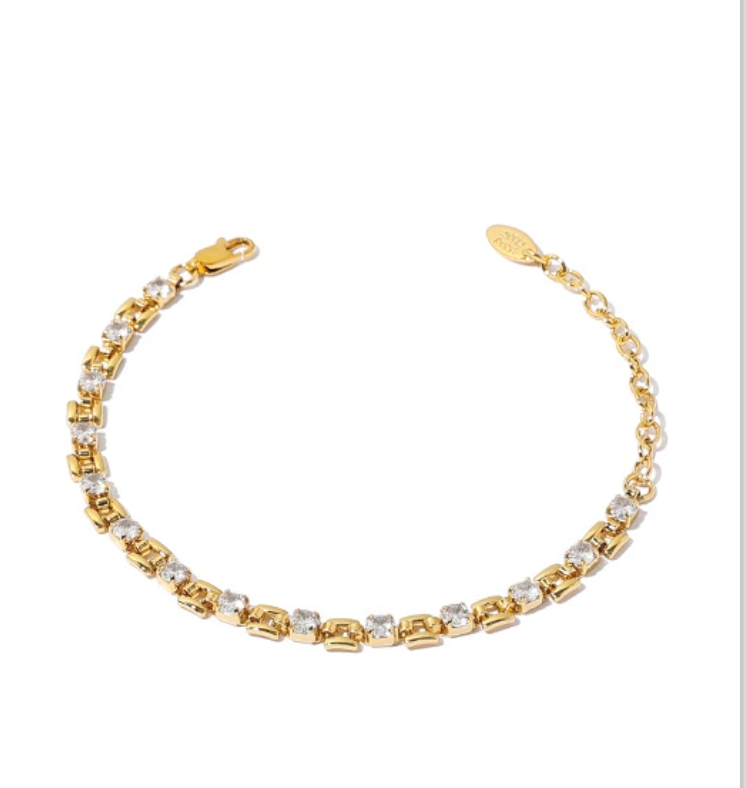 Gold Watch Style Tennis Bracelet -18K Gold plated