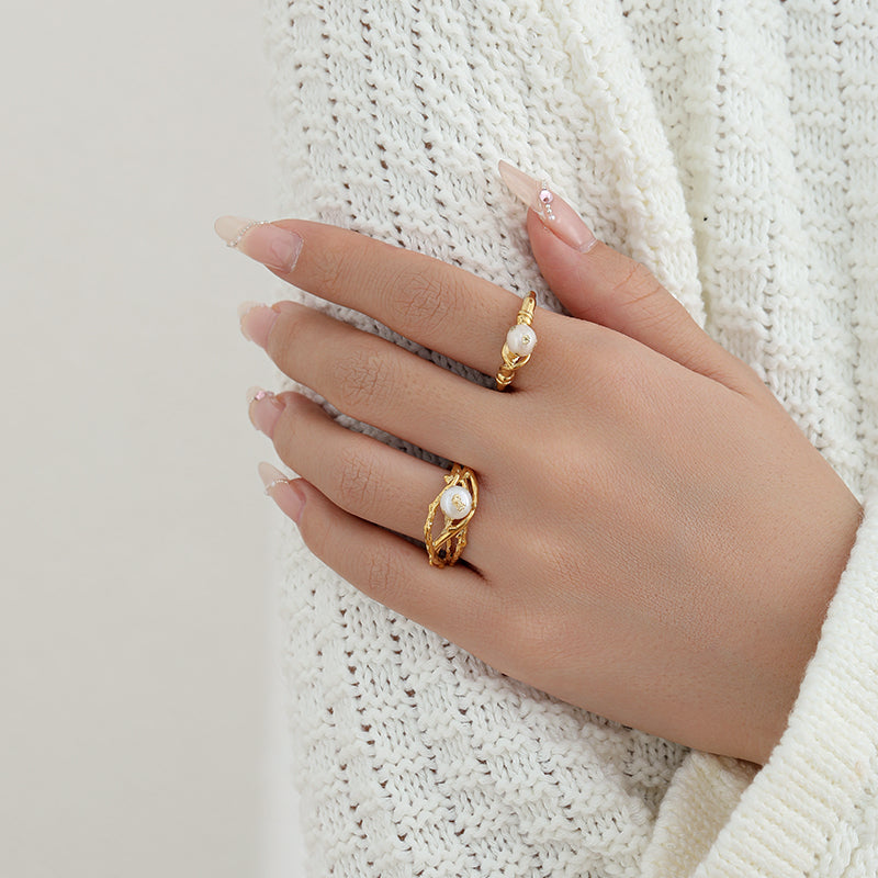 Gold Pearl Twist Ring