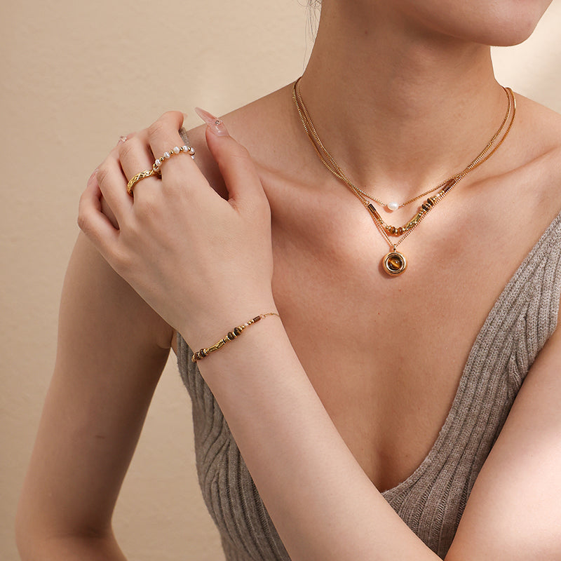 Tiger Eye Gold Beaded Necklace