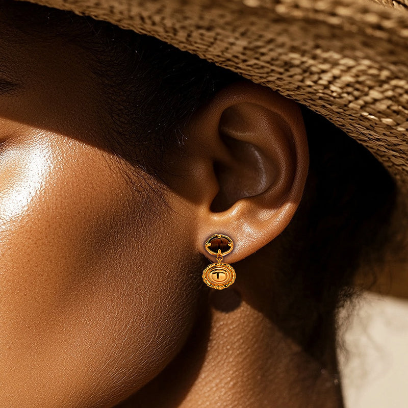 Gold Tiger’s Eye Drop Earrings
