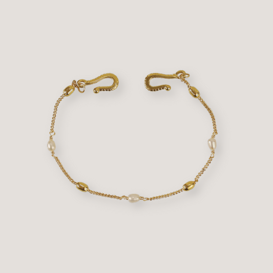 Gold Hook and Pearl Chain Bracelet