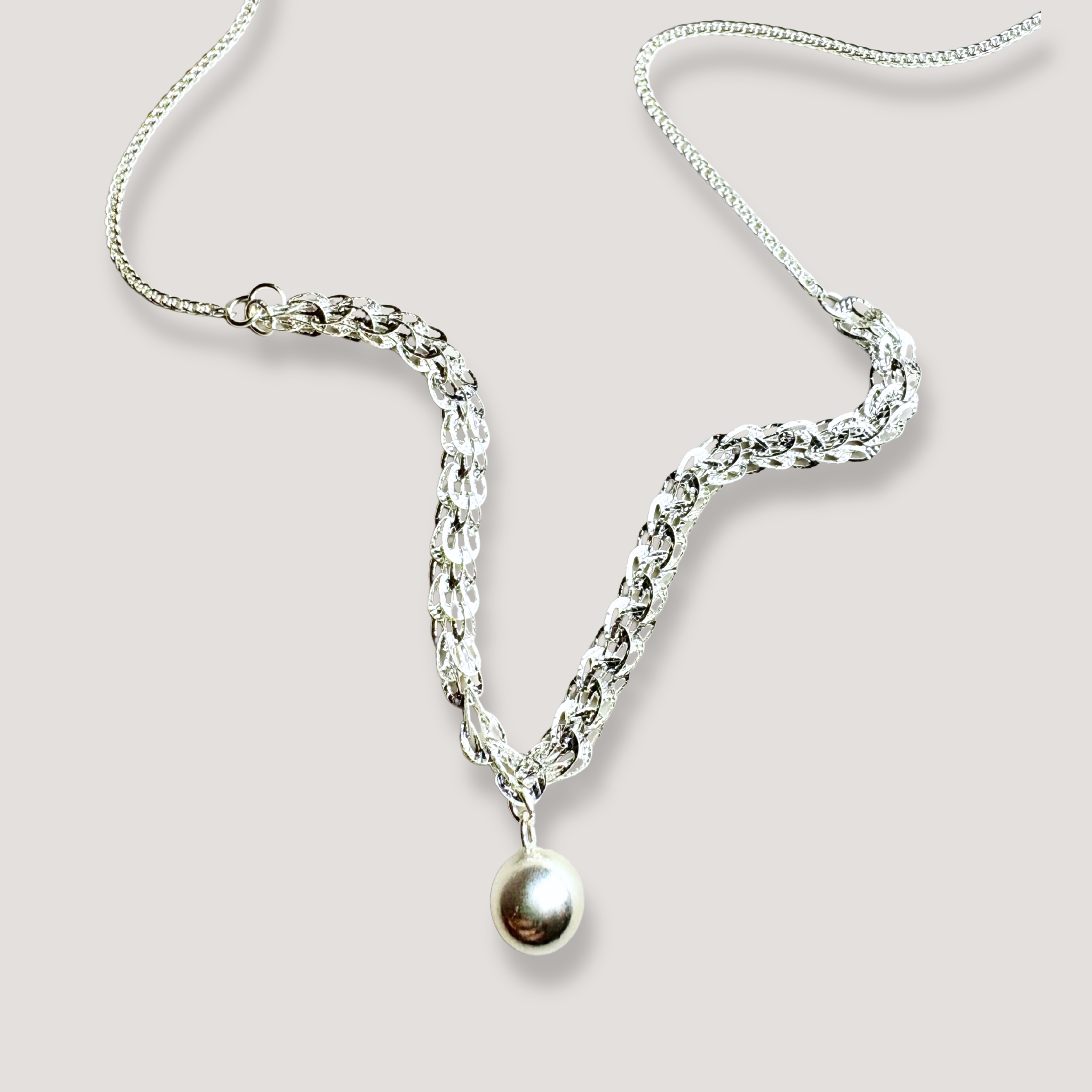 925 Sterling Silver Double Layer Necklace with Round Charm - s925 Silver
