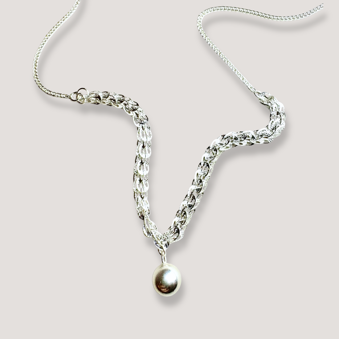925 Sterling Silver Double Layer Necklace with Round Charm - s925 Silver