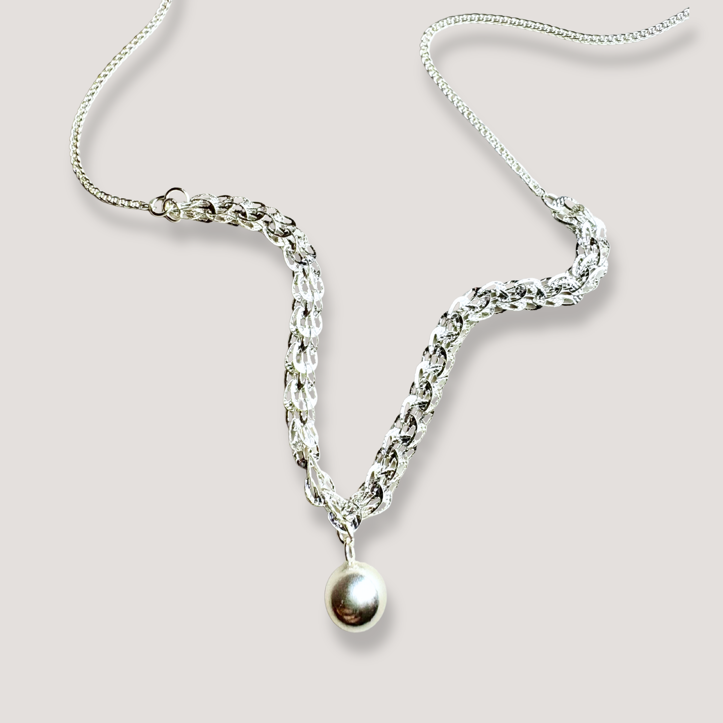 925 Sterling Silver Double Layer Necklace with Round Charm - s925 Silver