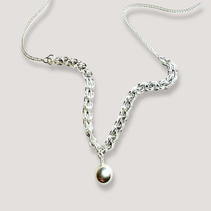 925 Sterling Silver Double Layer Necklace with Round Charm - s925 Silver