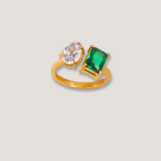 18K Gold Dual Zircon Ring