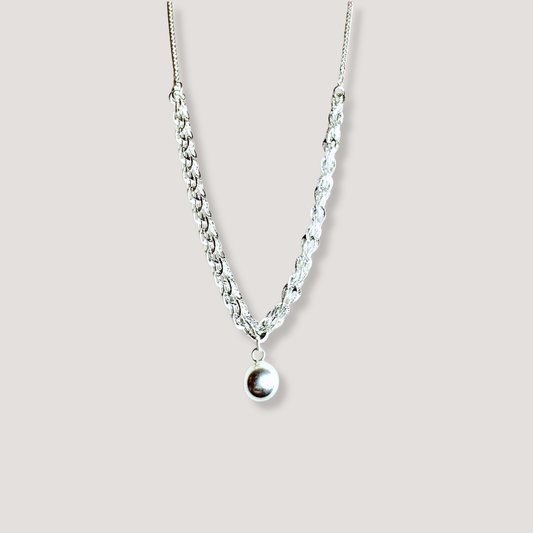 925 Sterling Silver Double Layer Necklace with Round Charm - s925 Silver
