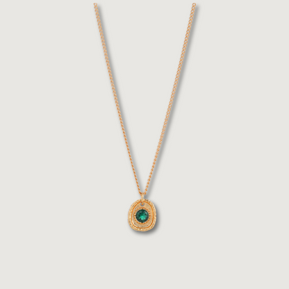 Gold Pendant Necklace with Emerald Green Zircon