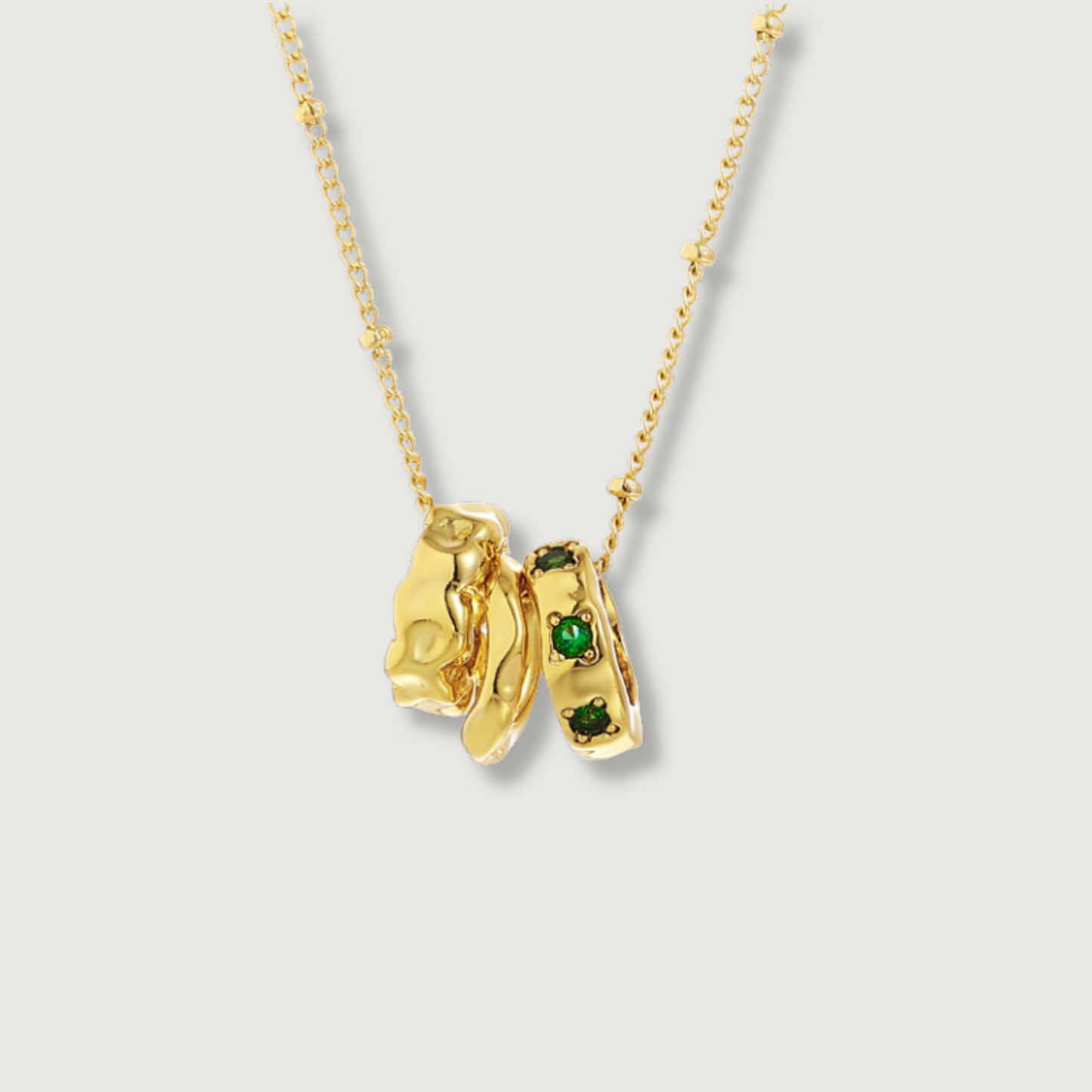 Luxurious 18k Gold Plated Necklace with Green Zircon and Circle Pendant Design