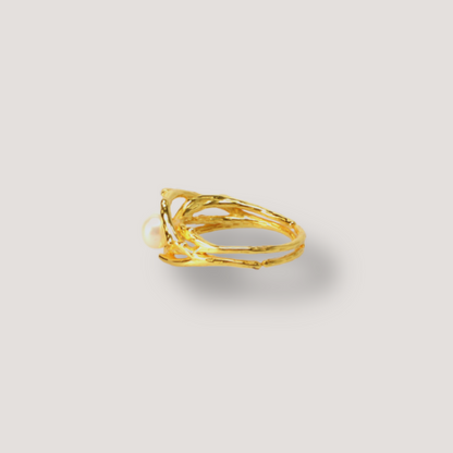 Gold Nest Ring with Pearl