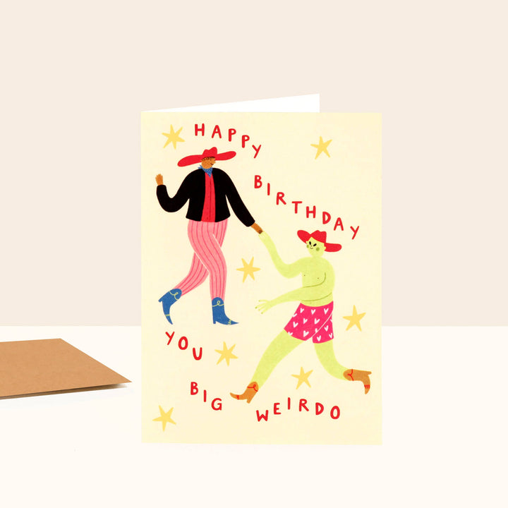 Big Weirdo Birthday Card | Funny Card With Alien And Cowboy