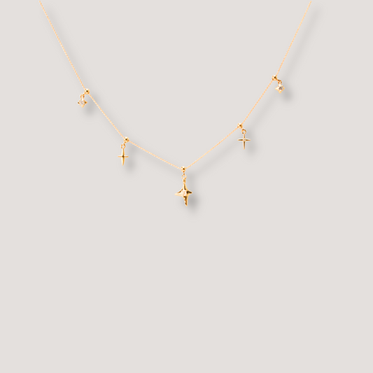 Gold Star Charm Necklace with Crystal Accents
