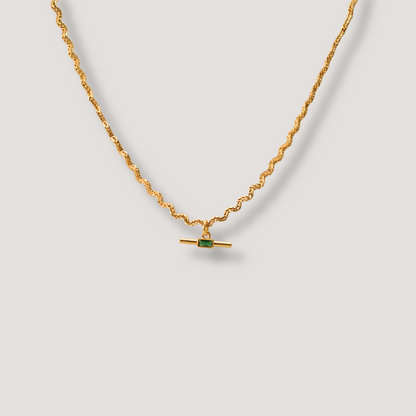 Gold Twisted Chain Necklace with Emerald Charm