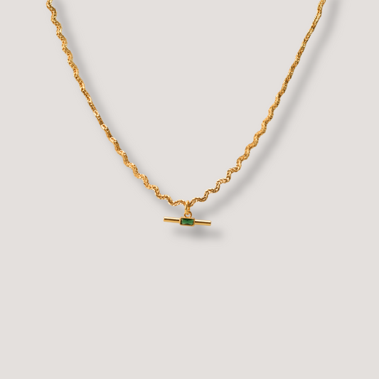 Gold Twisted Chain Necklace with Emerald Charm