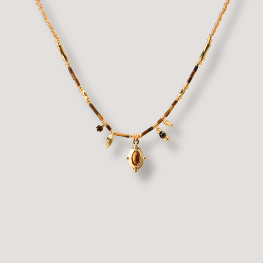 Boho Gold Tiger Eye Charm Necklace