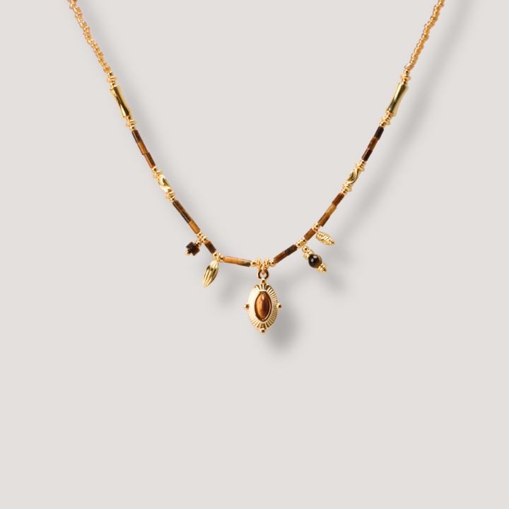 Boho Gold Tiger Eye Charm Necklace