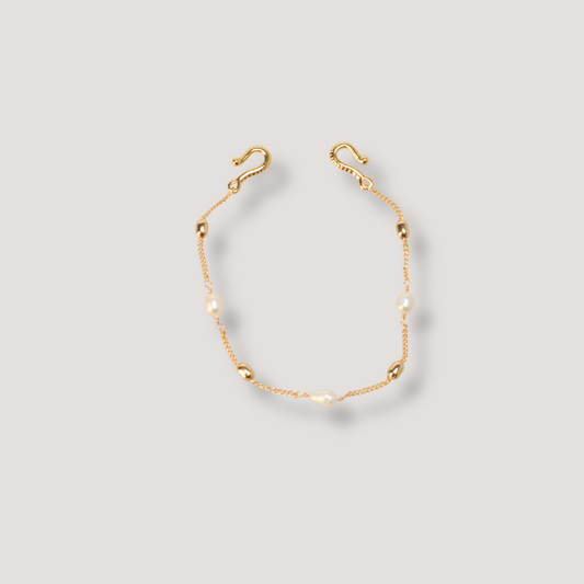 Gold Hook and Pearl Chain Bracelet