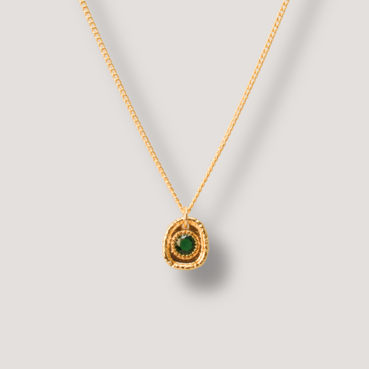 Gold Pendant Necklace with Emerald Green Zircon