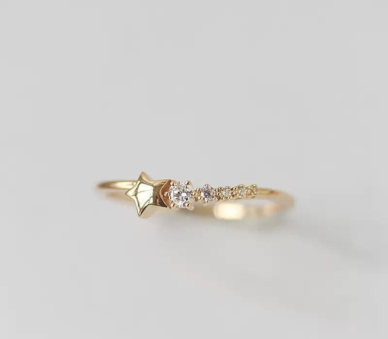 Dainty Gold Shooting Star Ring 14k Gold Plated Silver