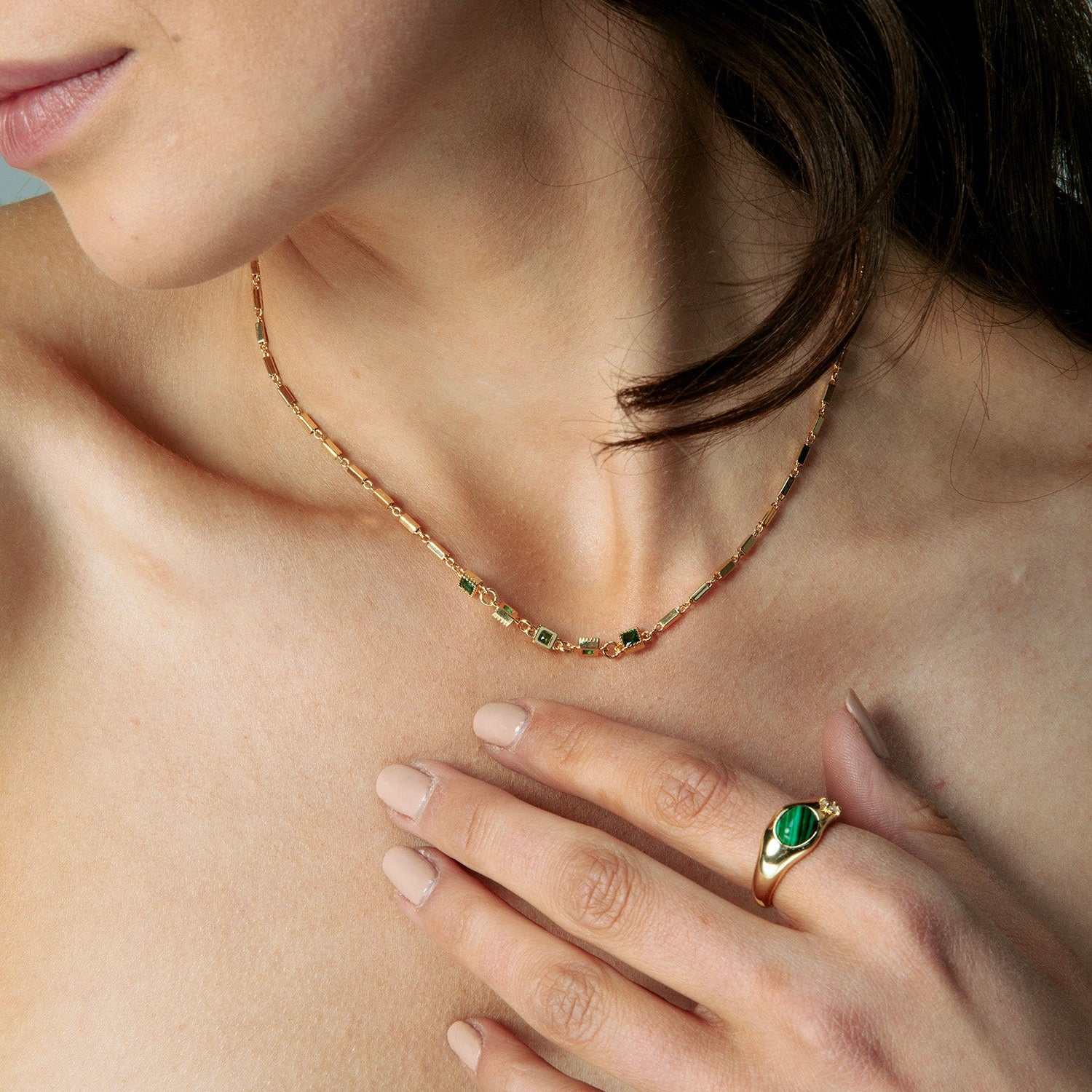 Enchanted Emerald Green Gold Necklace