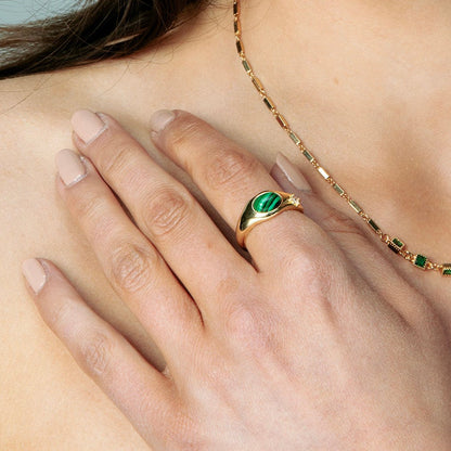 18K Gold Malachite Lazurite Ring