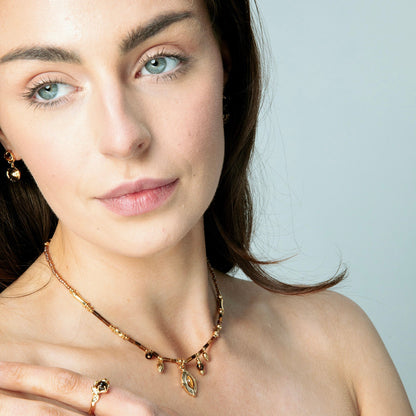 Boho Gold Tiger Eye Charm Necklace