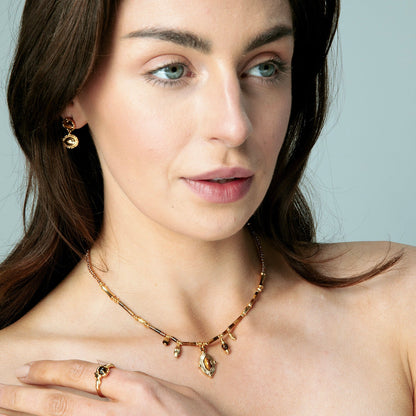 Boho Gold Tiger Eye Charm Necklace