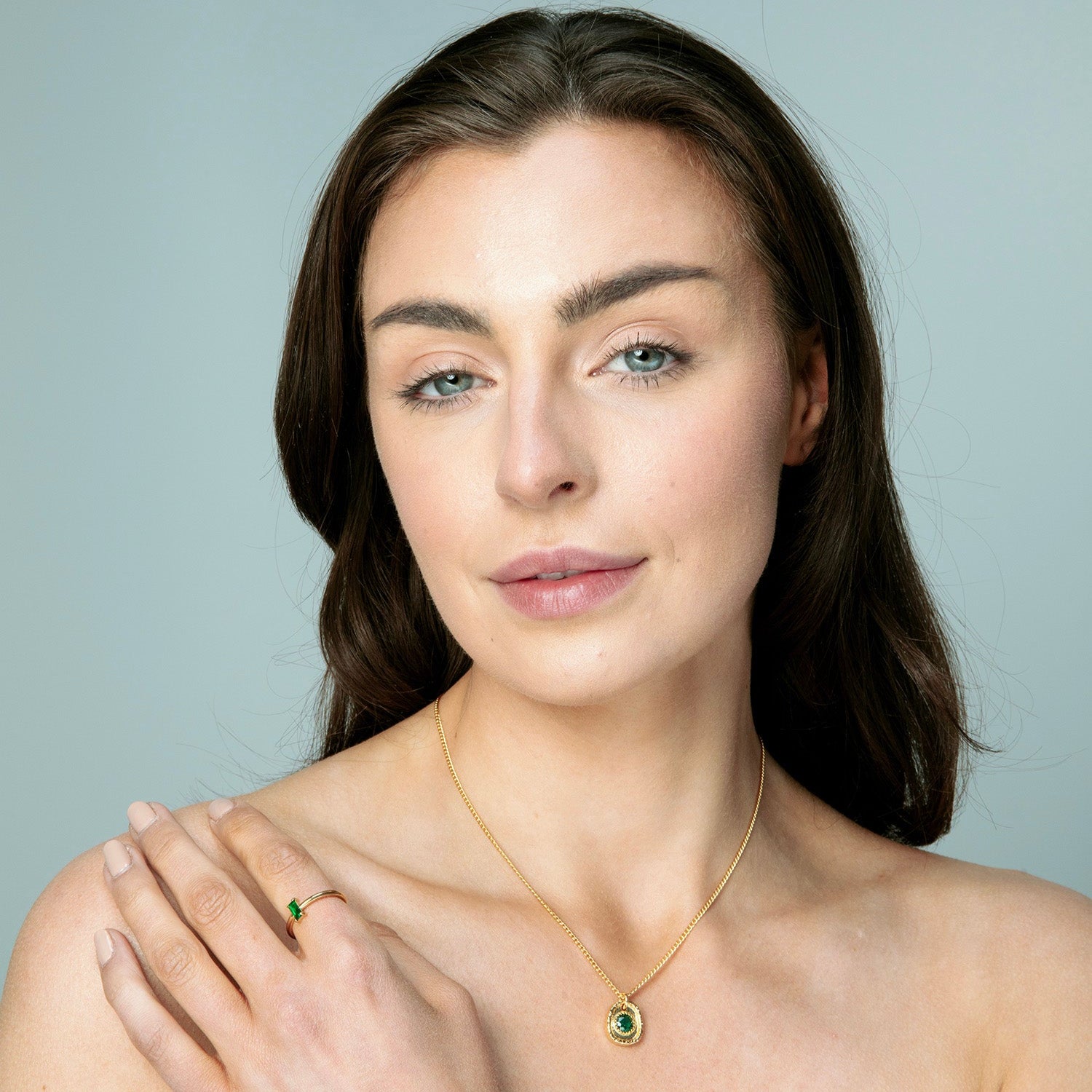 Gold Pendant Necklace with Emerald Green Zircon