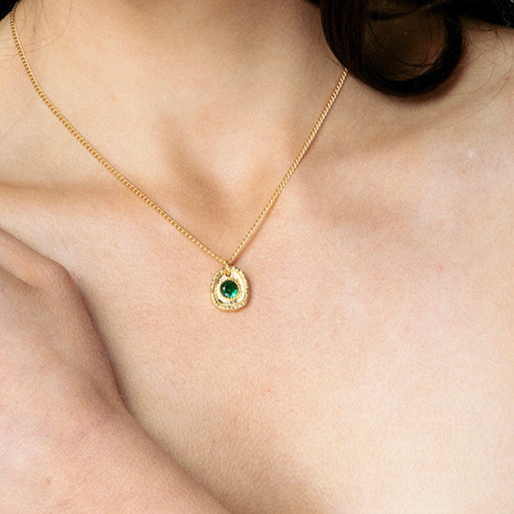 Gold Pendant Necklace with Emerald Green Zircon
